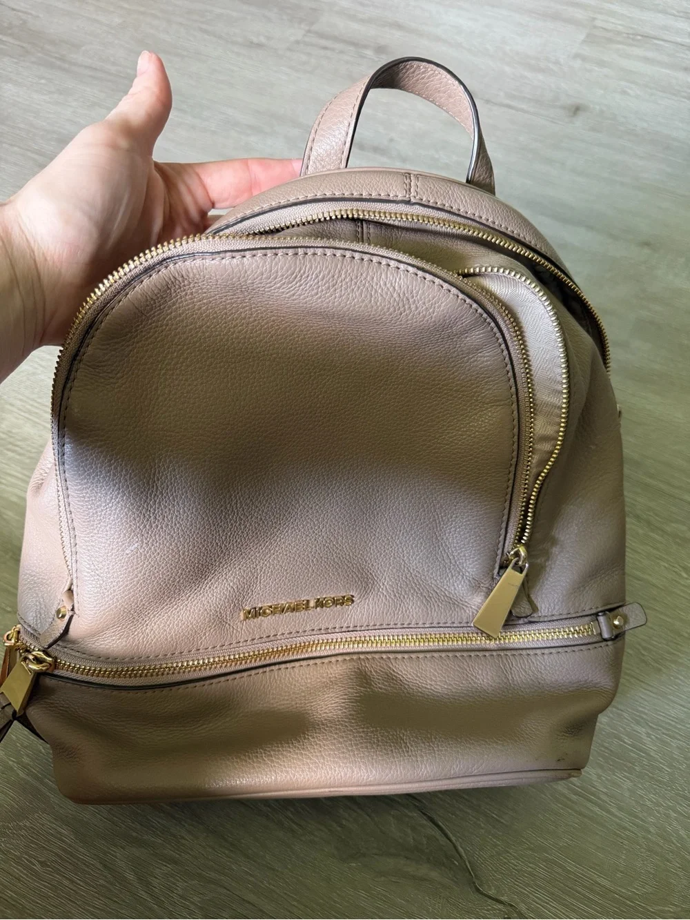 MICHAEL KORS Pebbled Leather Backpack in Taupe